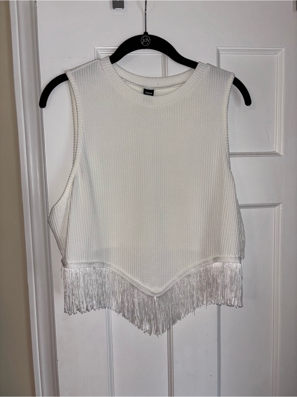 SHEIN White Sleeveless Fringe Hem Knit Tank